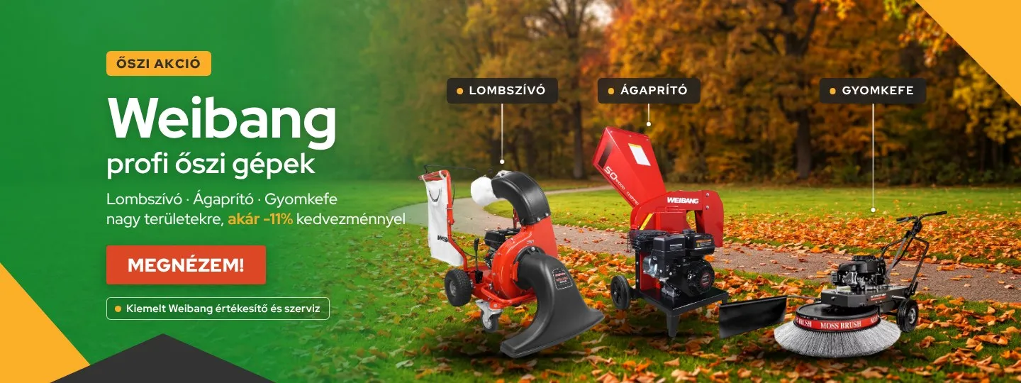 Weibang profi őszi gépek – lombszívó, ágaprító, gyomkefe akár -11% kedvezménnyel