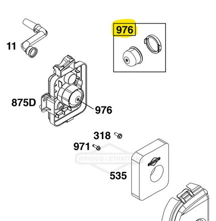Karburátor primer pumpa Briggs 450E, 450EX, 550EX, 08P502 lyukas, műanyag rögzítőtokkal (594281)
