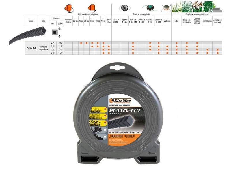 Fűnyíró damil Oleo-Mac 2.7x57m négyszög Platin-Cut ( 24-63040242 ) kép