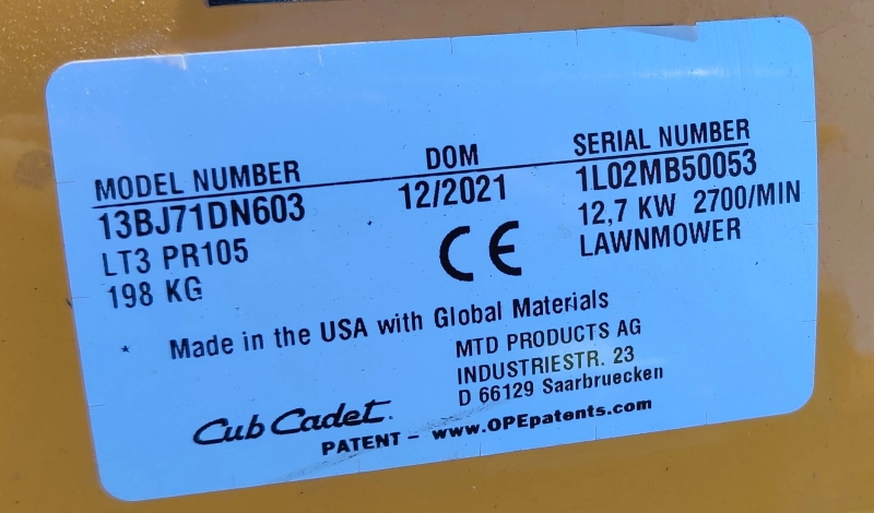 Cub Cadet LT3 PR105 Fűnyíró traktor használt (13BJ71DN603-H) 2021