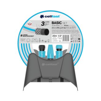   CELLFAST Locsolótömlő 3 rétegű BASIC SET 1/2&quot  20 m + fali tartó (10-450)