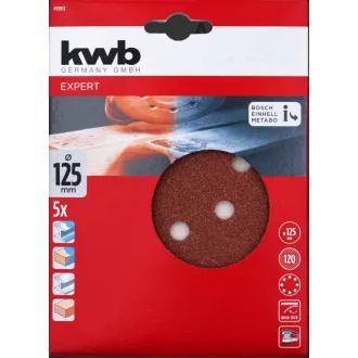   KWB EXPERT QUICK-STICK ALUMINIUM OXIDE SANDING DISCK for WOOD & METAL tépőzáras csiszolókorong 5 db 125 mm G120 (49491912)