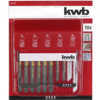   KWB PROFI HCS, Bi-metal JIGSAW BLADES szúrófűrészlap klt. 10 db HCS 6 x 100 mm, 2 x 77 mm Bi-metal 1 x 100 mm 1 x 77 mm (49617230)