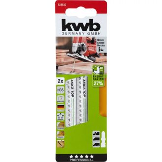   KWB PROFESSIONAL AKKU TOP ENERGY SAVING 27% HCS JIGSAW BLADE szúrófűrészlap 2 db fog távolság: 2,5 mm 116/87 mmtiszta, pontos egyenes vágás (49623520)