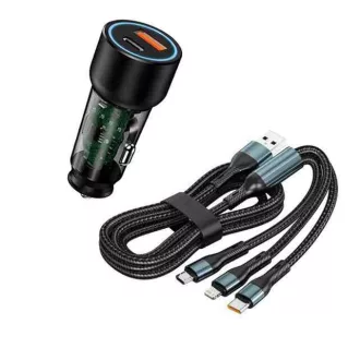   Gyors töltő usb/usb-c + 3 az 1-ben töltő különböző töltőfejekkel - 5a 20w 12/24v (07acset)autolife  (766013)