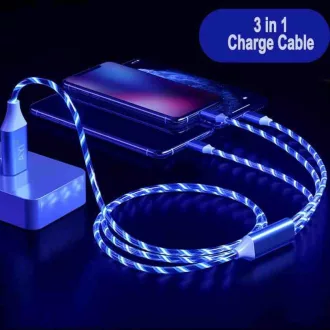   Töltőkábel 3in1 micro usb + type c + apple lightning - kék színben, világító led (3in1) autolife (766128)