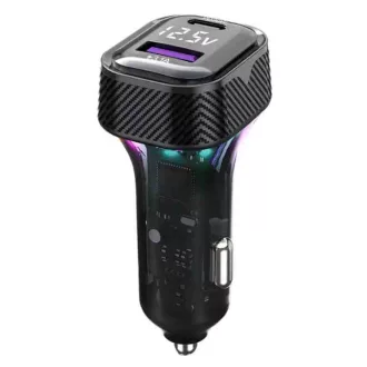   Szivargyújtós gyorstöltő 45w –pd type-c+usb, rgb világítással és voltmérővel 13382 k27 autolife (766466)