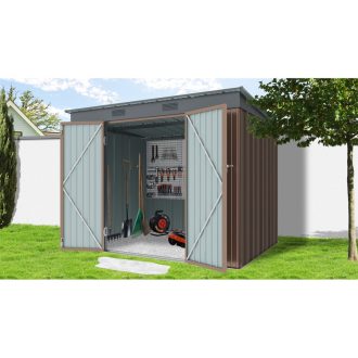   Riwall PRO RMSP 6x8 brown fém kerti tároló 2,4 x 1,8 m lapostetővel (barna) (SM-F68K-H158-B)
